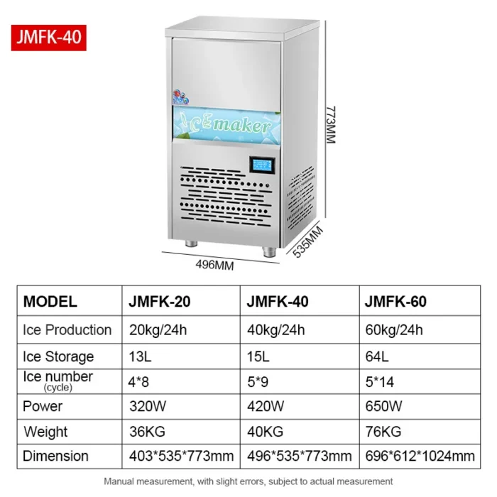 40kg/24h cube ice machine, air-cooled, model JMFK-40, with CE certificate - Image 7